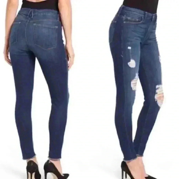 Good American Dark Wash Distressed Good Leg Jeans - Picture 1 of 6